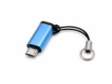 Cumpara ieftin Adaptor albastru deschis Lightning la USB-C, convertor compact pentru conectare si incarcare, cu snur si inel tip breloc, pentru telefon, tableta si d