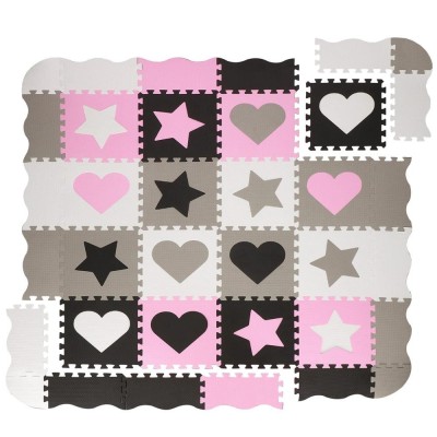 Covor din spuma pentru copii, tip puzzle forme, 52 piese, termoizolant, 150x150 cm, gri roz foto