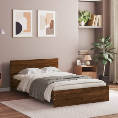 vidaXL Cadru de pat cu tăblie, stejar maro, 135x190 cm foto