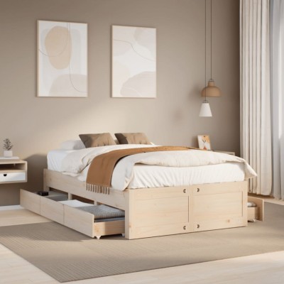 vidaXL Cadru de pat fără saltea/cu sertare, 135x190 cm, lemn masiv pin 3308819 foto
