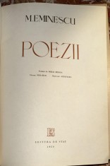 MIHAI EMINESCU, POEZII/ PLANSE: PERAHIM ,prefata de : M.BENIUC/ ILUSTRATII: SIEGFRIED/EDITURA DE STAT, 1950/ FORMAT MARE,CARTONATA / POZE..