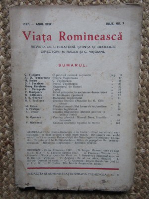 VIATA ROMANEASCA 1937 ANUL XXIX IULIE NR 7 foto