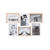 Rama foto Psitive Vibe, Mobi, 6 cadrane, alb si maro, lemn, 44x28 cm