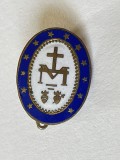 Insigna alama cu email, tematica religioasă franceză, Sfanta Maria si Iisus, Inimă Sacră