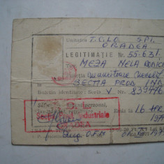 Legitimatie muncitor necalificat TCL Oradea, 1977