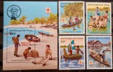 Niger 1982 bărci, cercetași in canoe, scutism serie 4v. + Bloc neștampilata