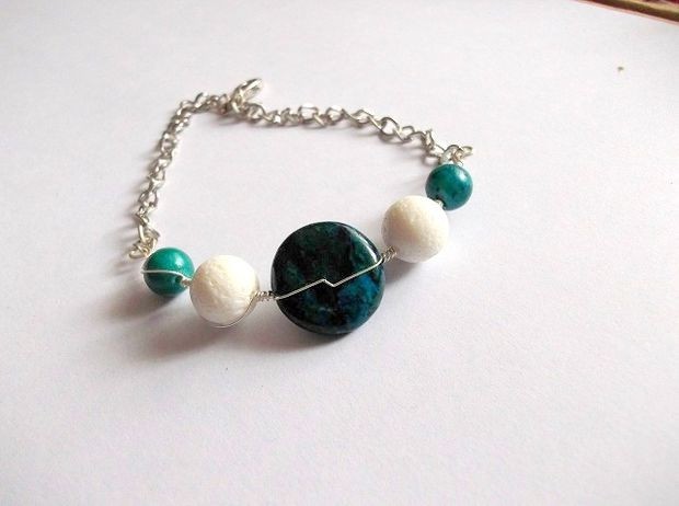 Bratara criocolla verde si coral alb, bijuterie cadou 36834