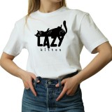 Tricou dama, Lazy Kitten, Pentru iubitorii de pisici, culoarea alb, marimea L