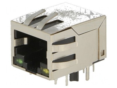 Conector RJ45 ecranat cu diodă LED THT, soclu PIN 8 foto