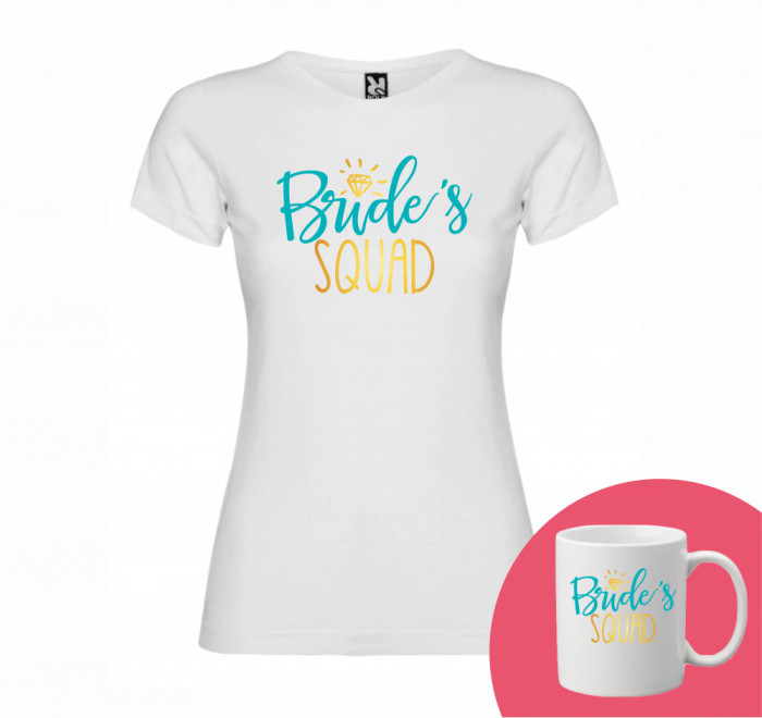 &quot;Bride&#039;s Squad&quot; Set Personalizat &ndash; Tricou + Cană Alb XL