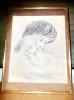 C338-Tablou creion mama cu copil A. Hofmann 1983. Hartie pe carton rama lemn., Portrete, Ulei, Realism