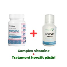 Complex vitamine și tratament horcăit păsări, iepuri și viței 100ml Neovita B complex + Solvit Respiro