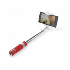 Selfie stick, 1 Metru, model simplu, metal, clema prindere, rosu foto