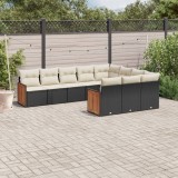 vidaXL Set canapele de grădină cu perne, 10 piese, negru, poliratan 3228016