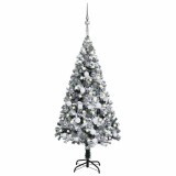 Brad de Crăciun pre-iluminat cu set globuri, verde, 120 cm