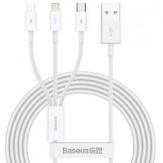 Cablu alimentare si date Superior Series, pt. smartphone, USB la Micro-USB + Lightning Iphone + USB Type-C 3.5A, 1.5m, alb