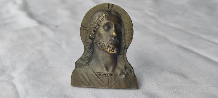 ICOANA ISUS HRISTOS inseriata BRONZ de colectie UNICA patina MINUNATA splendida