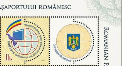 ROMANIA 2023 ZIUA PASAPORTULUI ROMANESC Serie 1 timbru cu vinieta LP.2408 MNH** foto