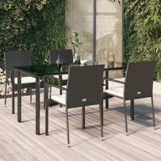 Set mobilier de gradina cu perne, 5 piese, negru, poliratan