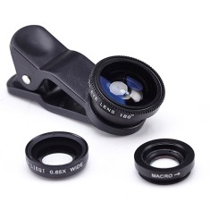 Kit Lentile Foto 3-in-1 Fisheye Edman, Wide Angle si Macro pentru telefon/tableta, Negru