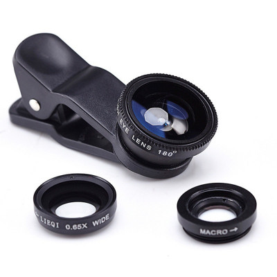 Kit Lentile Foto 3-in-1 Fisheye Edman, Wide Angle si Macro pentru telefon/tableta, Negru foto