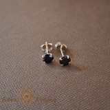 Cercei Unisex Argint 925 cu Cristal Zirconia Negru Rotund, 5 mm