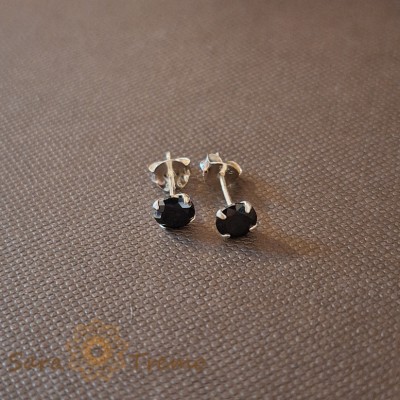 Cercei Unisex Argint 925 cu Cristal Zirconia Negru Rotund, 5 mm foto