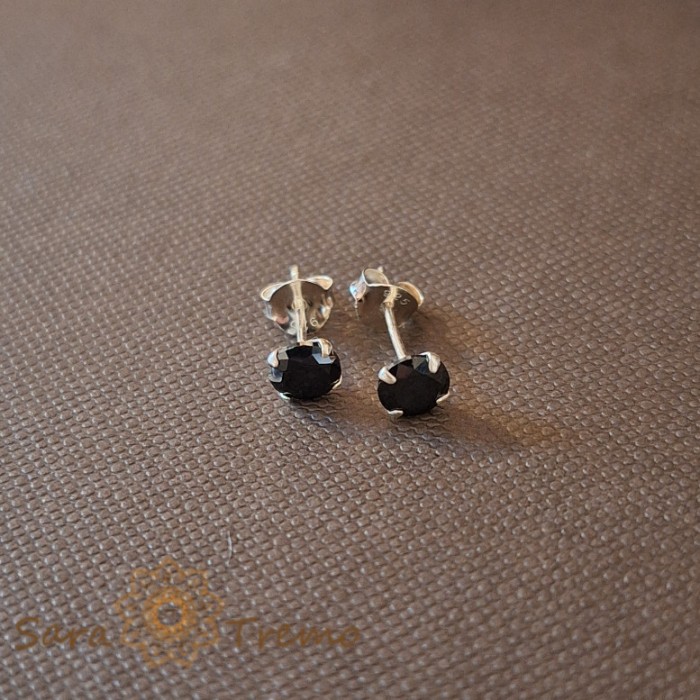 Cercei Unisex Argint 925 cu Cristal Zirconia Negru Rotund, 5 mm