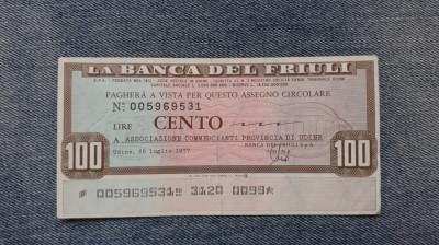 100 Lire 1977 La Banca del Friuli Udine cec foto