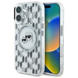 Husa pentru iPhone 16 - Karl Lagerfeld IML MagSafe (KLHMP16SHMCKMHT) - Transparent Monogram Karl&amp;Choupette Head