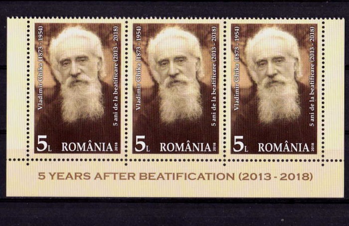 RO 2018 LP 2216 &quot;Vladimir Ghika,5 ani de beatificare &quot;,straif de 3 marci,MNH