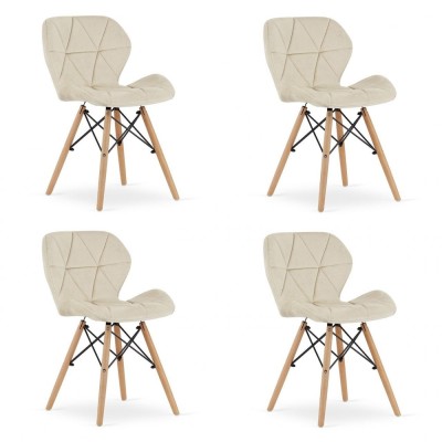Set 4 scaune stil scandinav, Artool, Lago, catifea, lemn, bej, 47x52x74 cm foto