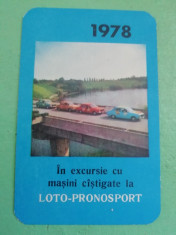 CCO 1978 - CALENDAR DE COLECTIE - TEMATICA RECLAMA - LOTO PRONO - ANUL 1978 foto