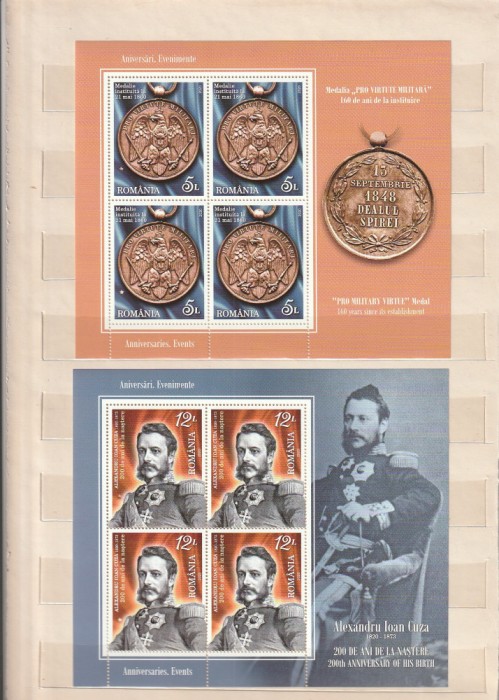 ROMANIA 2020 LP 2278 b AL. I. CUZA 200 ANI DE LA NASTERE 2 MINICOLI MNH NESTAMPILATE