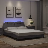 VidaXL Cadru de pat cu lumini LED, gri, 160x200 cm, piele ecologică