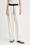 MMC STUDIO pantaloni femei, culoarea bej, drept, high waist, LINEN