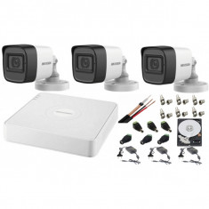 Sistem supraveghere audio-video Hikvision 3 camere Turbo HD 2MP DVR 4 canale, HDD 500 GB SafetyGuard Surveillance