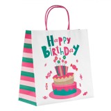 Sacosa Cadou Kraft, Model Tort și Bomboane, Happy Birthday, Multicolor, 26x12x26cm