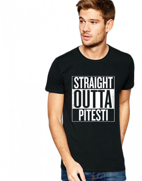 Tricou negru barbati - Straight Outta Pitesti - 2XL
