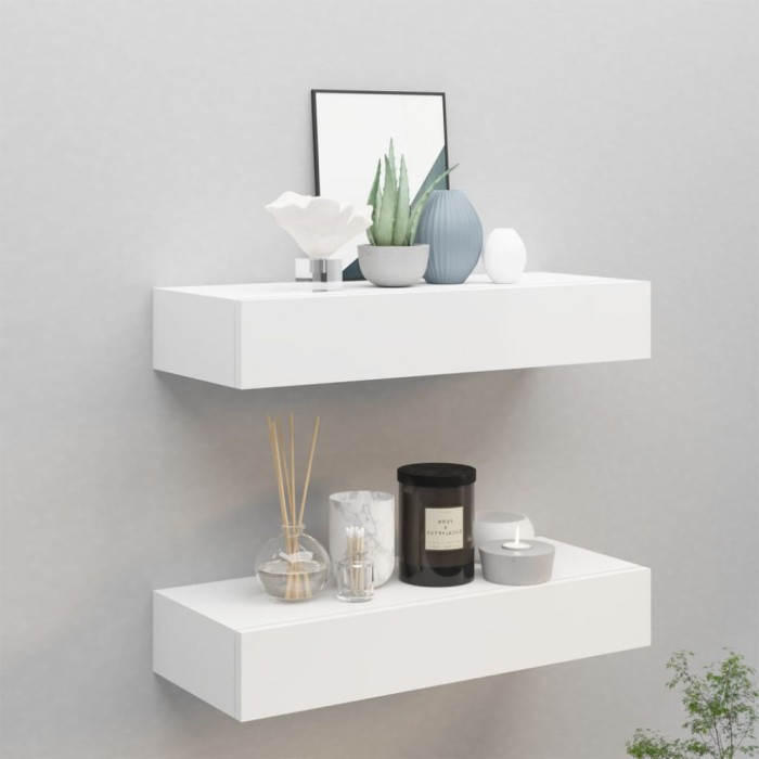 vidaXL Dulapuri de perete cu sertare 2 buc. alb, 60x23,5x10 cm MDF
