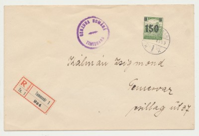 ROMANIA 1919 timbru sursarj circulat pe plic ocupatia Timisoara stampila cenzura foto