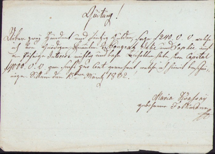 HST A335 Chitanță olografă 1832 limba germană