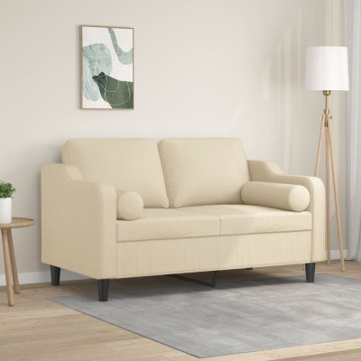 vidaXL Canapea cu 2 locuri cu pernuțe, crem, 120 cm, textil foto