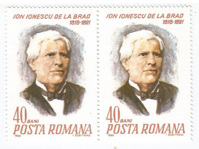 Romania, LP 677/1968, 150 ani nasterea lui Ion Ionescu de la Brad, pereche, MNH foto