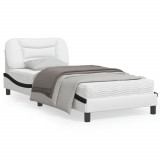 VidaXL Cadru de pat cu lumini LED alb/negru 90x190 cm piele ecologică