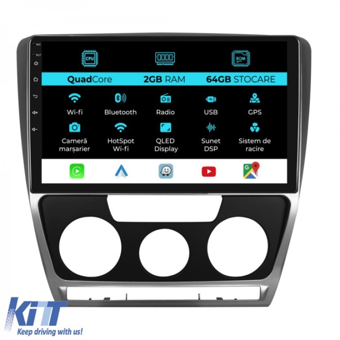 Navigatie Android Dedicata Skoda Octavia 2 (2004 - 2013), 10Inch, 2Gb Ram, 64Gb Stocare, Carplay Performance AutoTuning