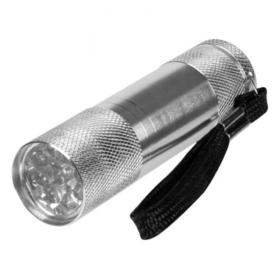 Lanternă Aluminiu, 9 LED-uri, Funcționare cu 3 Baterii AAA, Culoare Argintiu, Dimensiuni 2.4x8.6cm foto