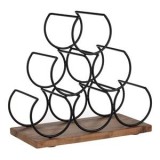 Suport Sticle Vin Metalic, 6 Sticle, Negru, 30cm. Raft Vin, Organizator Sticle