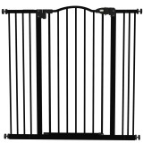 Poartă Extensibilă PawHut pentru C&acirc;ini, Siguranță Reglabilă, Fără Șuruburi, Cadru Metalic, 94-100x94 cm, Negru