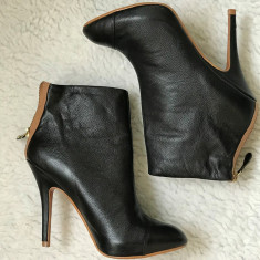 BOTINE NEGRE DAMA PIELE ZARA GHETE FEMEI TOC CUI 12 cm FERMOAR SPATE PLATFORMA